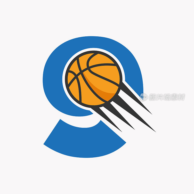 首字母9篮球标志概念与移动的篮球图标。篮球标志符号向量模板