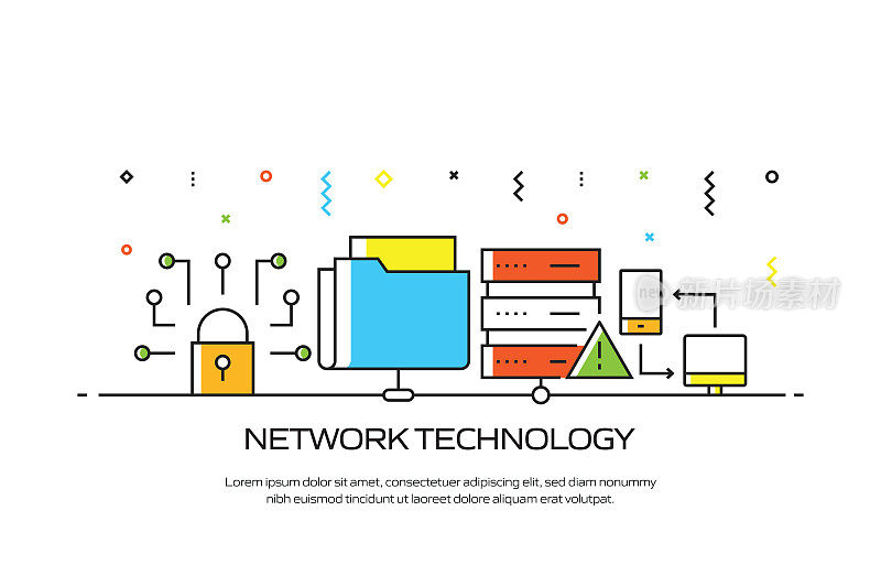 网络技术相关的线风格横幅设计的网页，标题，小册子，年度报告和书籍封面