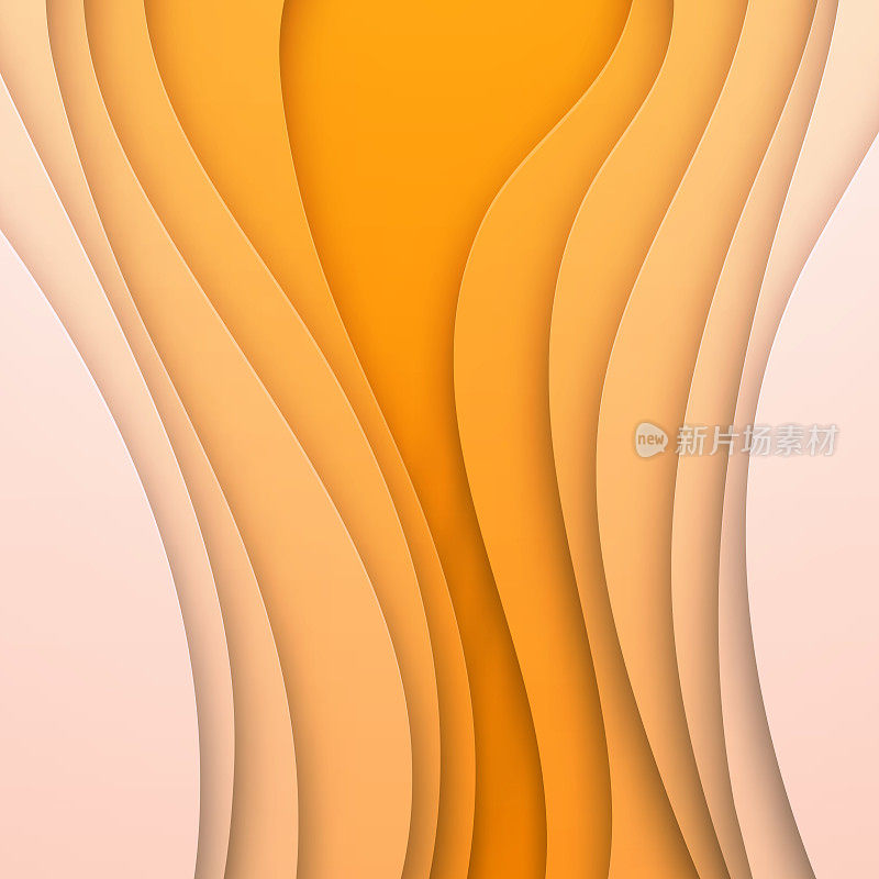 剪纸背景-橙色抽象波浪形状-新潮的3D设计