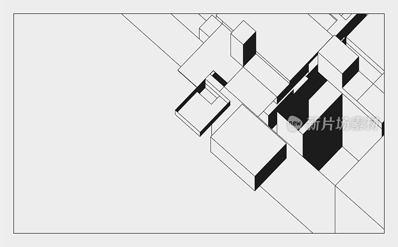 抽象黑白三维几何极简主义立方体横幅图案背景