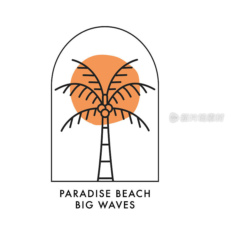 矢量插图冲浪主题徽章设计。用于t恤印花、海报、贴纸等用途。
