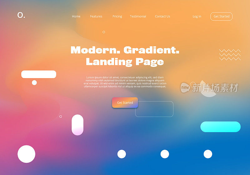 现代模糊梯度多色抽象背景登陆页网站模板设计与几何形状元素