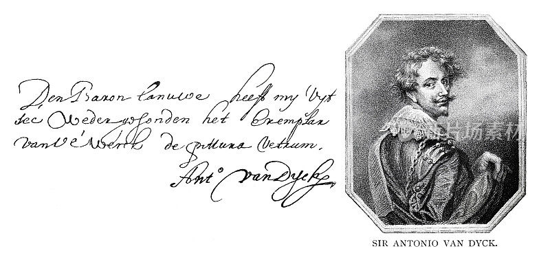 安东尼・范・戴克爵士的肖像，手写文字和签名