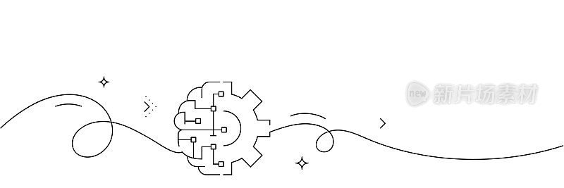 机器学习图标的连续线条绘制。手绘符号矢量插图。