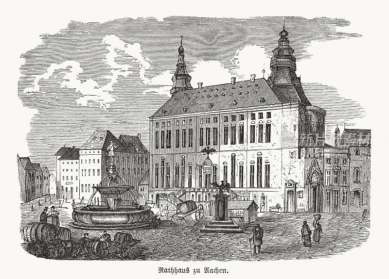 《亚琛市政厅的历史观》，德国，木刻，1869年出版