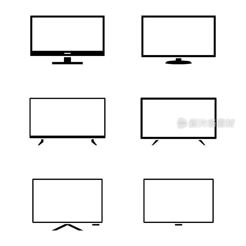 电视或显示器图标集矢量设计。