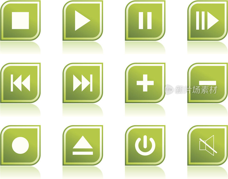 音乐和视频图标符号在现代绿叶形状