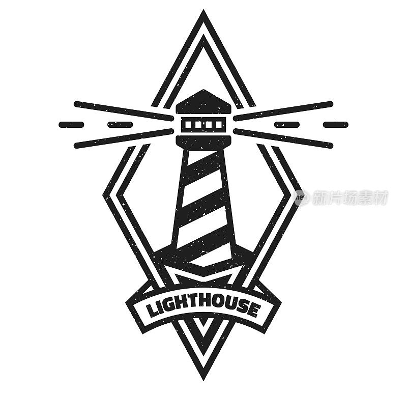 灯塔的标志。老式黑白风格。