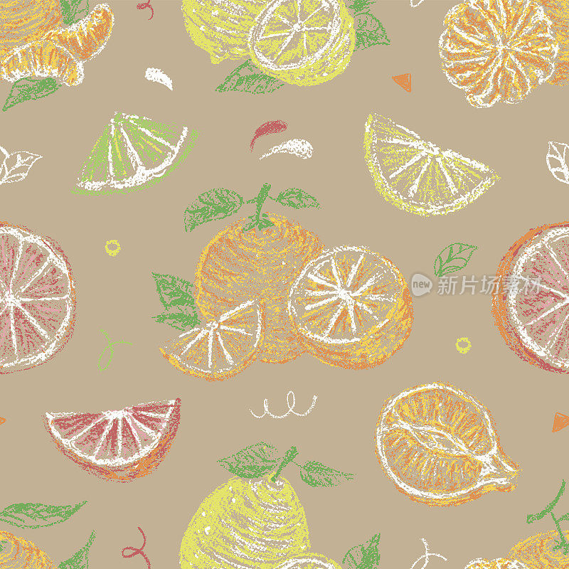 柑橘类水果手绘无缝纸板图案