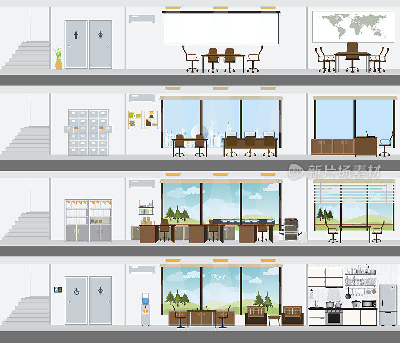 剖面图办公大楼与室内设计方案