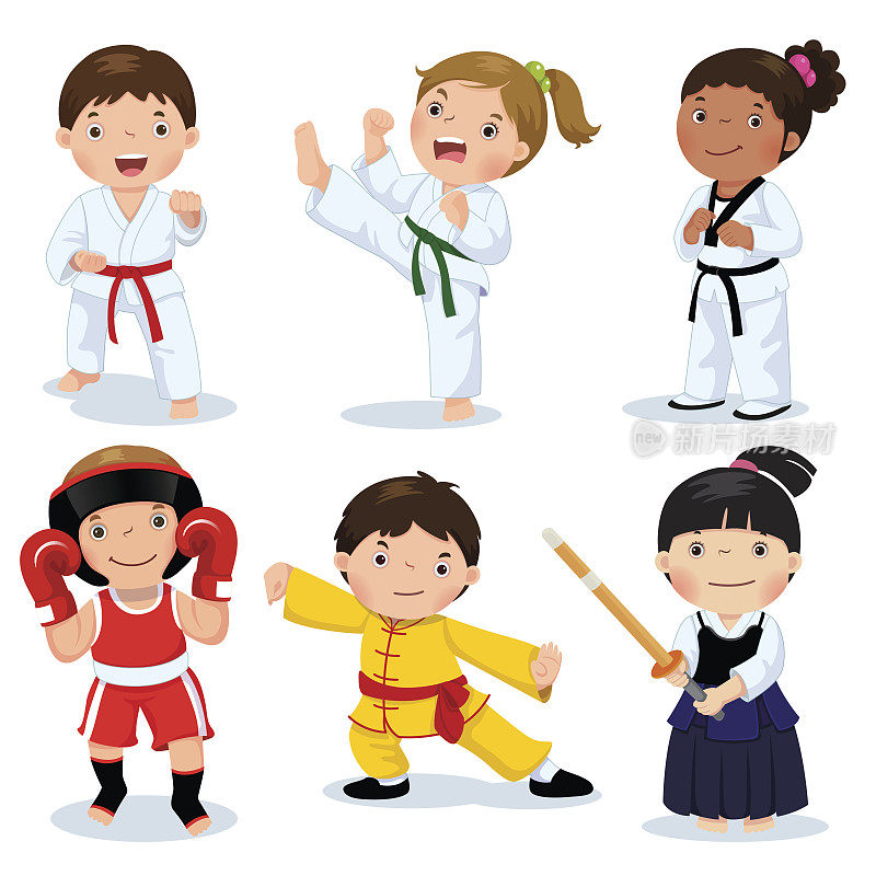 儿童格斗，柔道，跆拳道，空手道，功夫，拳击，剑道