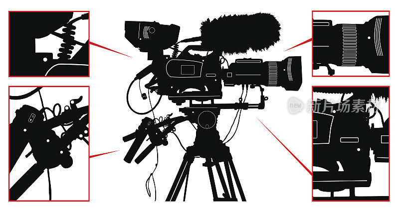 高细节矢量专业电视摄像机孤立在白色。矢量图