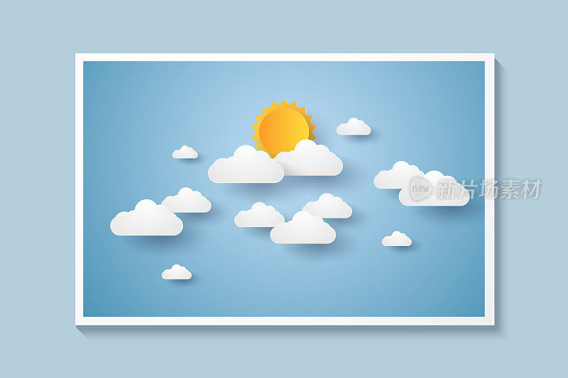云图，蓝天云和太阳，纸艺术风格