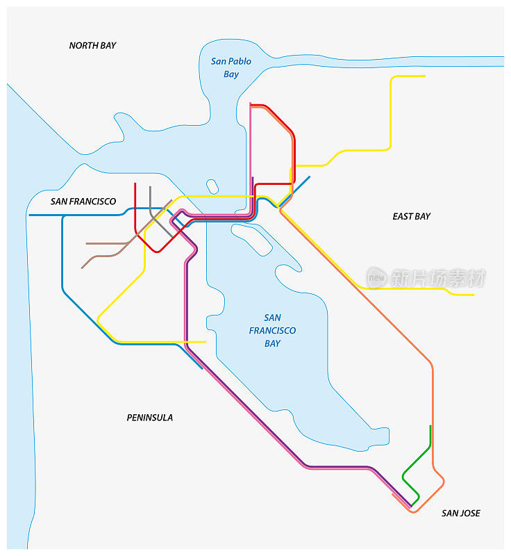 旧金山和加州海湾地区的地铁地图