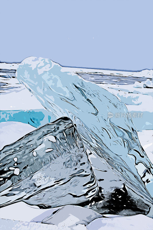 俄罗斯贝加尔湖冰湖上冰块的数字画