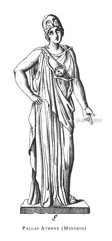 雅典娜(密涅瓦)，阿芙罗狄蒂和其他女神和神雕刻古董插图，出版1851年