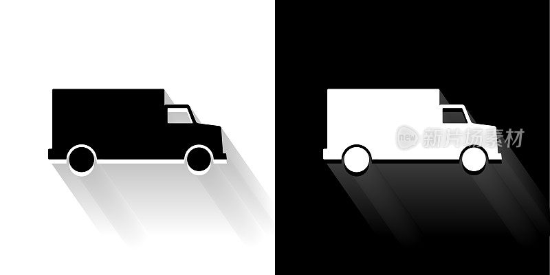 卡车黑色和白色图标与长影子