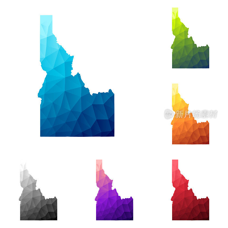 爱达荷地图在低多边形风格-彩色多边形几何设计