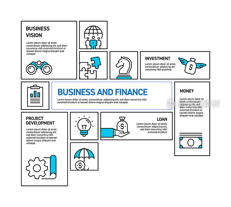 商业和金融相关矢量线信息图设计