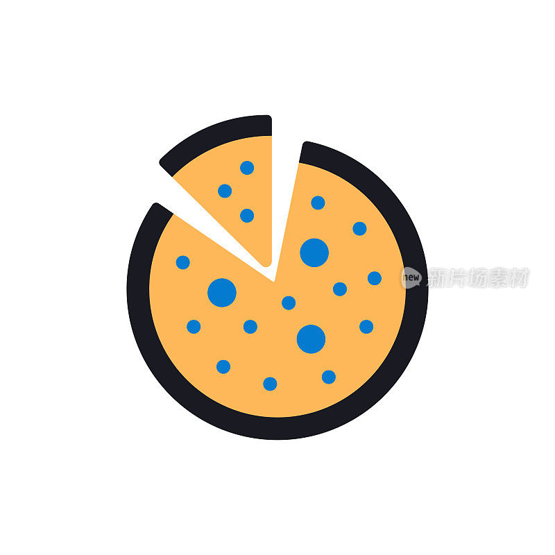 披萨平面图标，平面设计矢量符号插图。