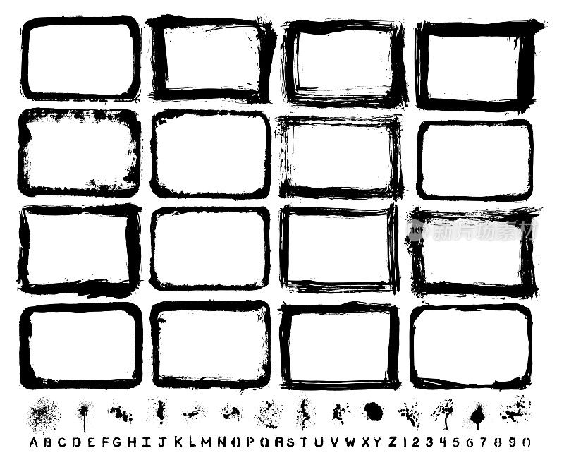 矢量手绘纹理边界和油漆喷溅集:艺术家自己的收藏