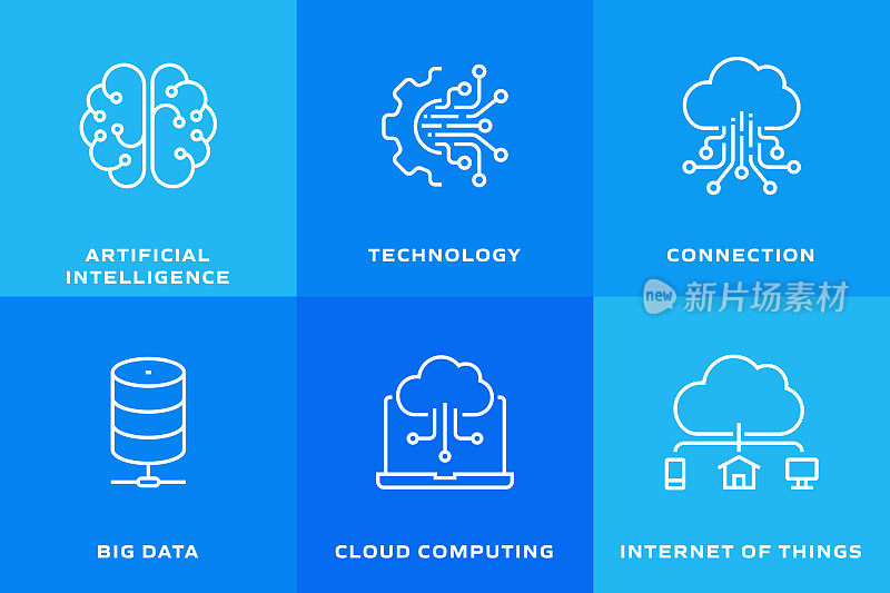 工业4.0相关线条图标。向量符号说明。