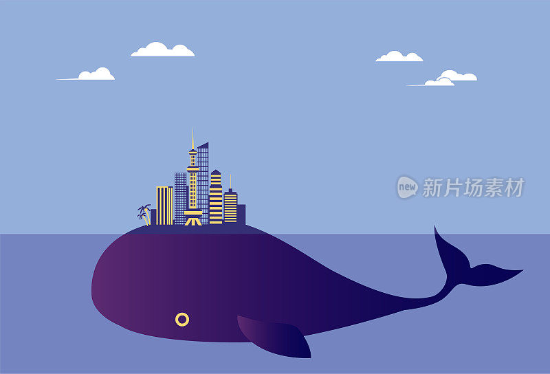 在鲸鱼的背上，城市漂浮在海面上