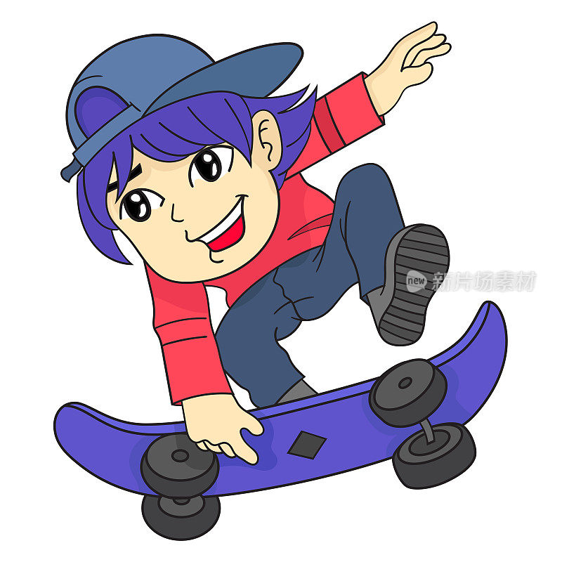 男孩跳起玩滑板
