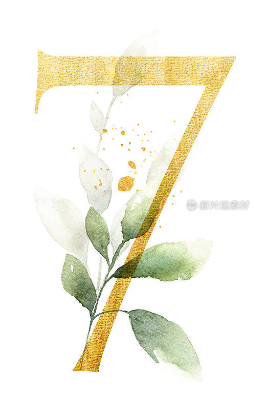 金色七号，用水彩树叶装饰