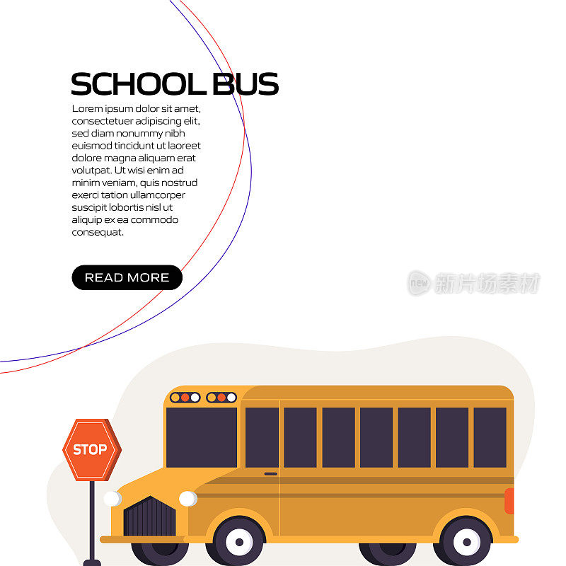 校车矢量插图的着陆页模板，网站横幅，广告和营销材料，在线广告，业务演示等。