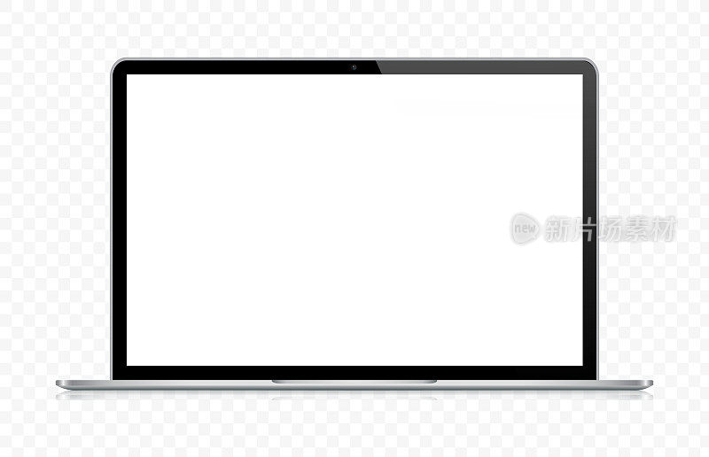 笔记本电脑在黑色和银色的反射和透明的背景，现实的矢量插图