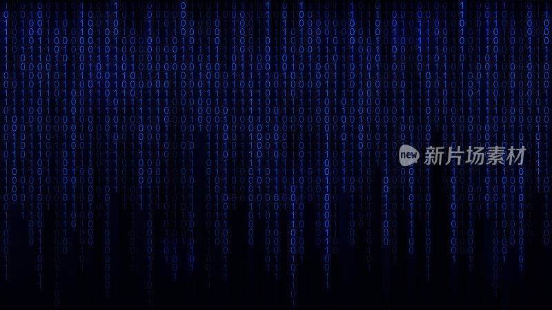 二进制代码-黑色和蓝色。屏幕上的数字0和1。数据的代码。编码。行矩阵。矢量图