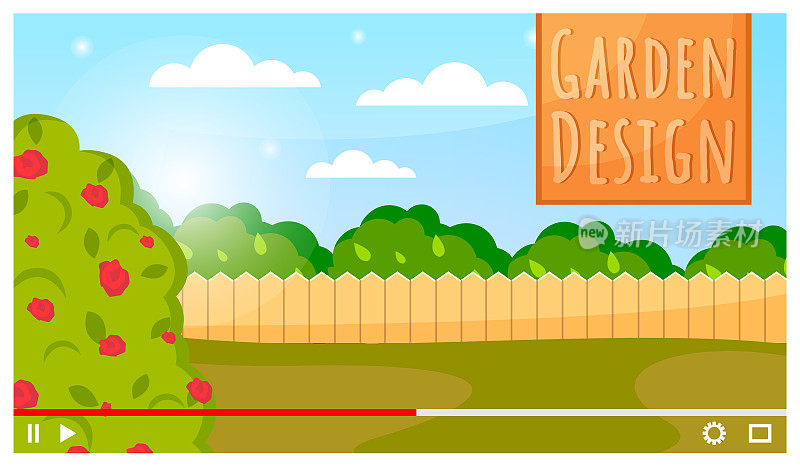 园艺或绿化造景绿色开花树与草坪，篱笆和树木。盛开的花园。