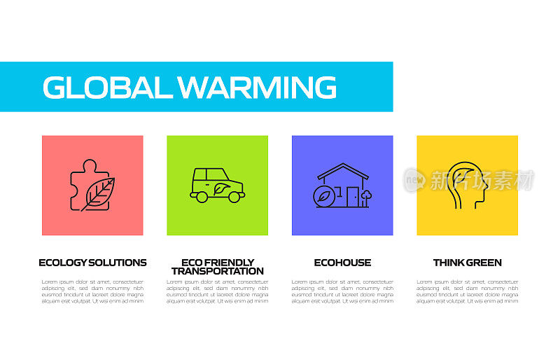 全球变暖相关线图标，轮廓矢量符号插图。