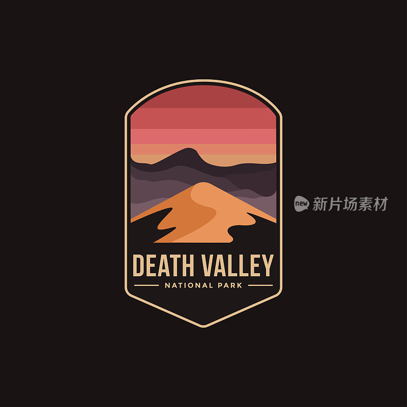 死亡谷国家公园的标记补丁矢量插图在黑暗的背景上