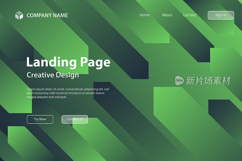 登陆页模板-几何形状的抽象设计-流行的绿色梯度