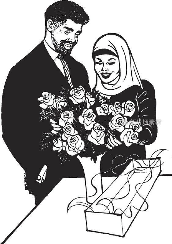 夫妇和花束
