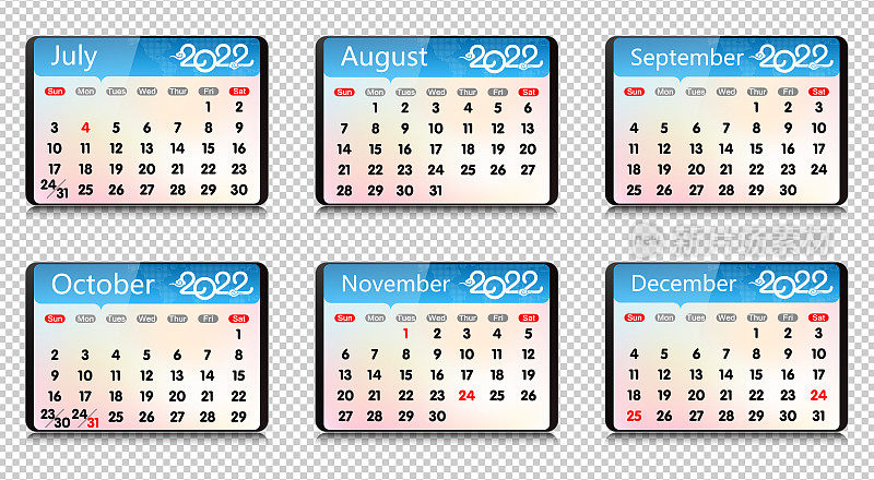 2022年矢量日历上的数字平板孤立