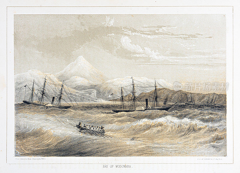沃多瓦拉湾-彩色平版印刷1856年