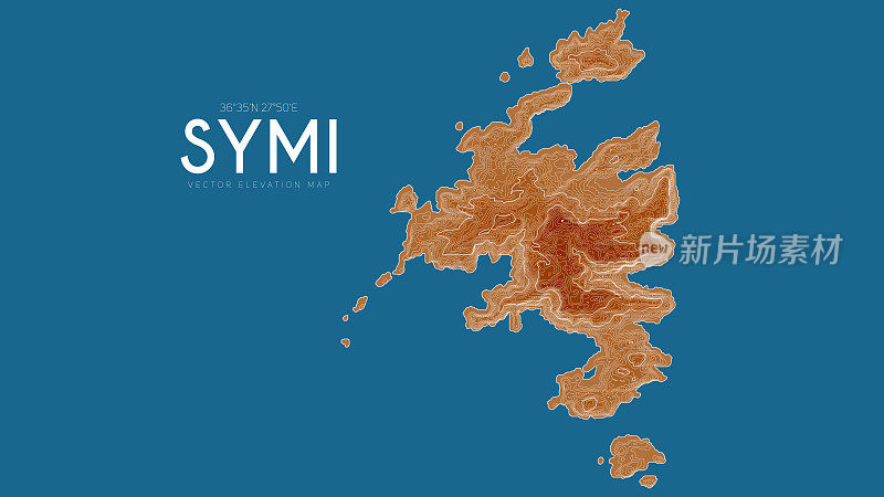 希腊西米地形图。矢量详细高程地图的岛屿。地理优美的景观轮廓海报。