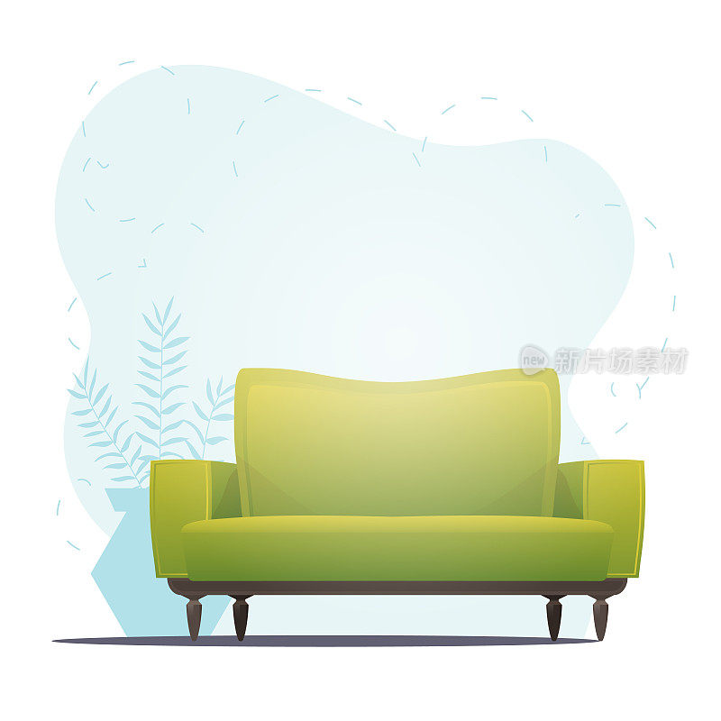 空沙发和室内植物。为你的角色留出空间的背景。矢量平面插图。
