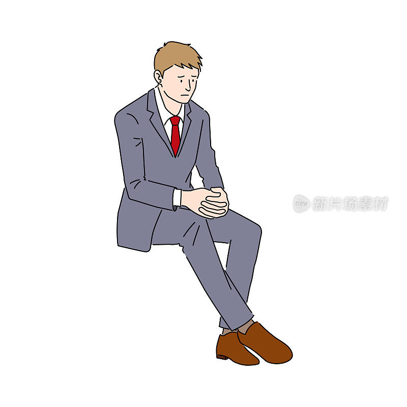 一个商人忧郁地坐着的插图(白色背景，矢量，剪切)
