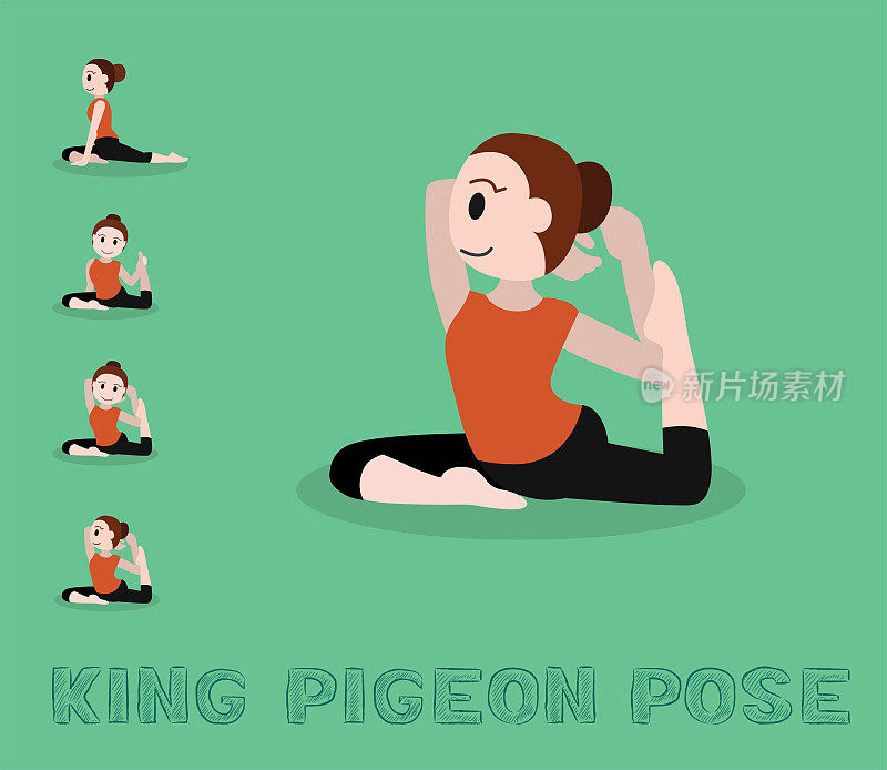 瑜伽教程王鸽子姿势卡通矢量插图