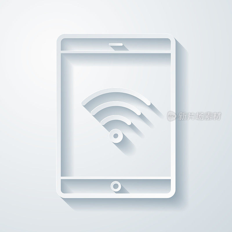 带wifi的平板电脑。空白背景上剪纸效果的图标
