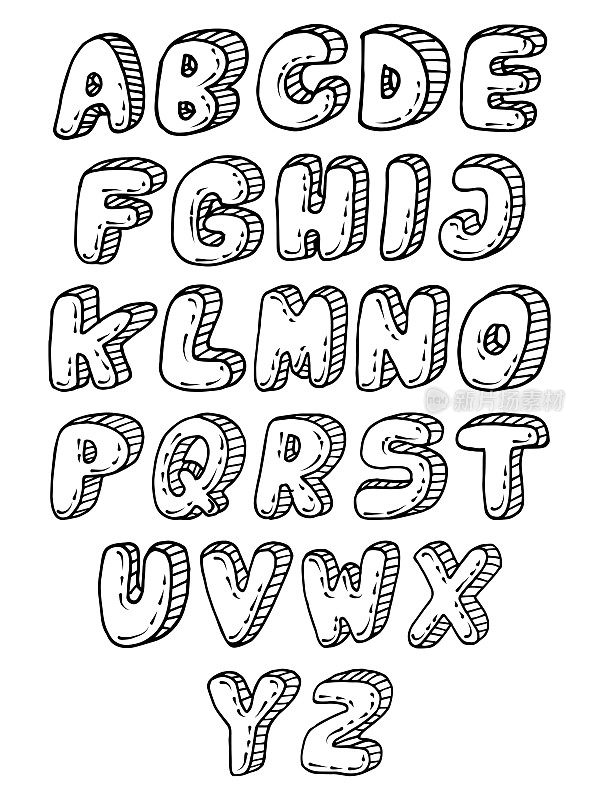 手绘风格矢量字母表字母和数字在漫画风格。流行艺术标题，标题，海报，横幅，设计漫画