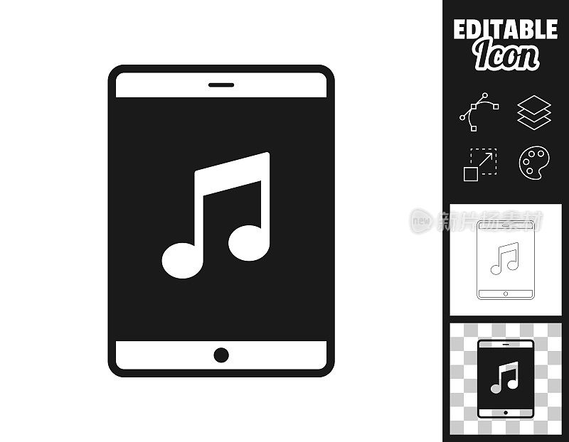 平板电脑上的音乐。图标设计。轻松地编辑