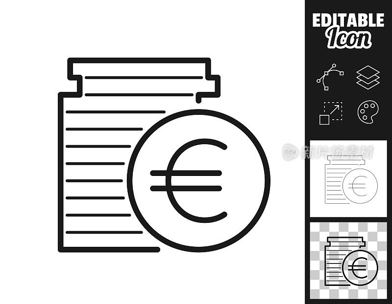 欧元硬币堆栈。图标设计。轻松地编辑