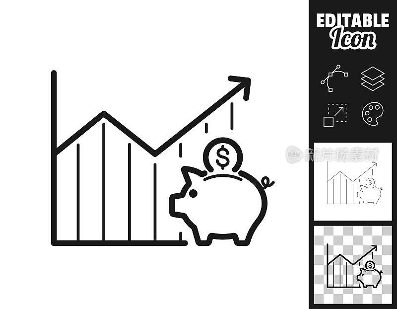 美元储蓄增加图表。图标设计。轻松地编辑