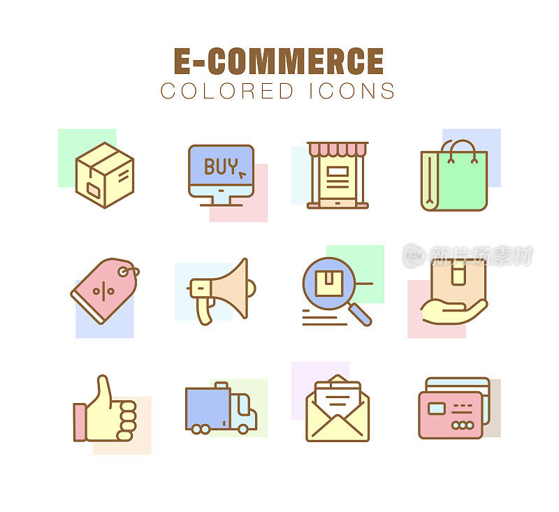 电子商务线路图标集。可编辑的中风。像素完美。