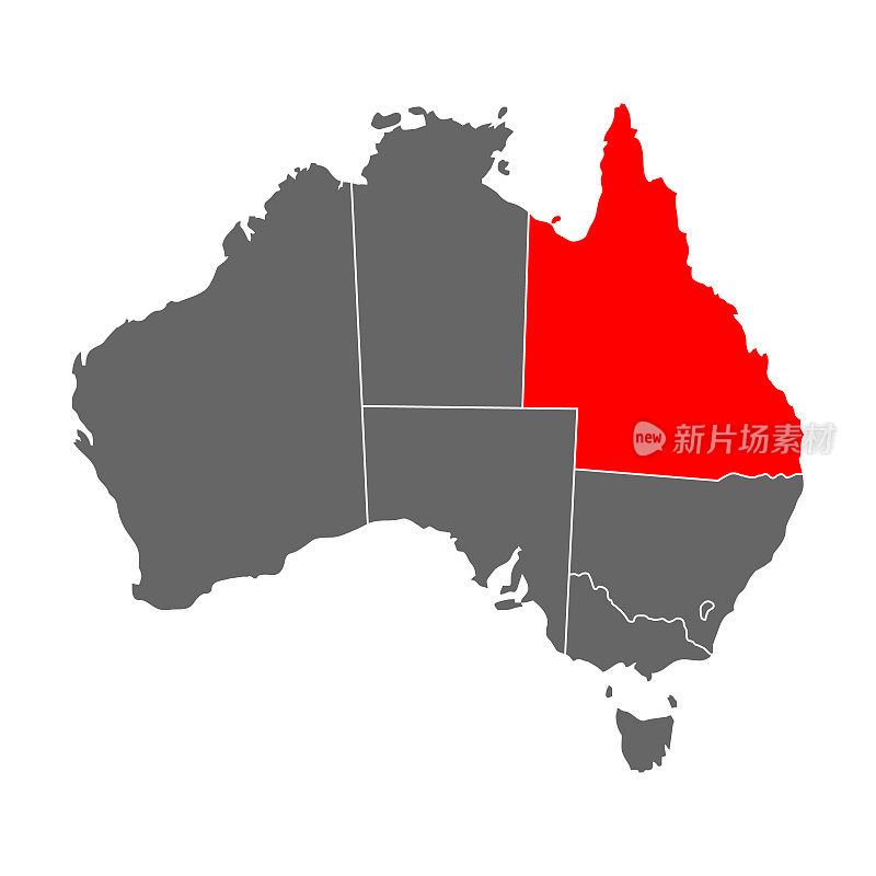 澳大利亚昆士兰地图图标，地理空白概念，孤立的图形背景矢量插图